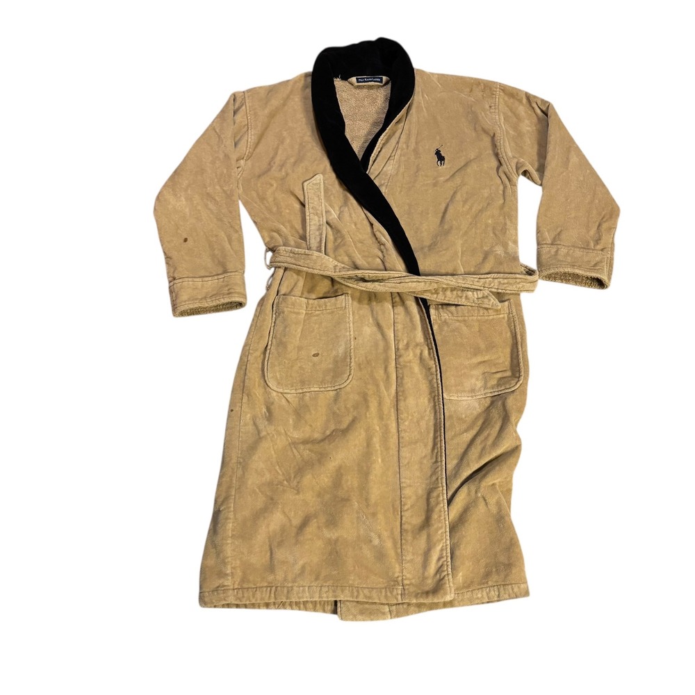 Polo‎ Ralph Lauren Mens Tan Cotton Terry Shawl Collar Robe One Size Belted Logo